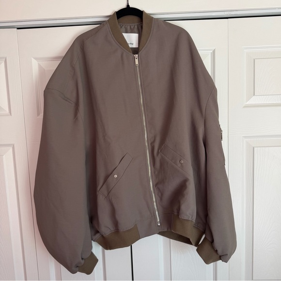The Frankie Shop Lumi Bomber Jacket in Dark Olive - Picture 2 of 4